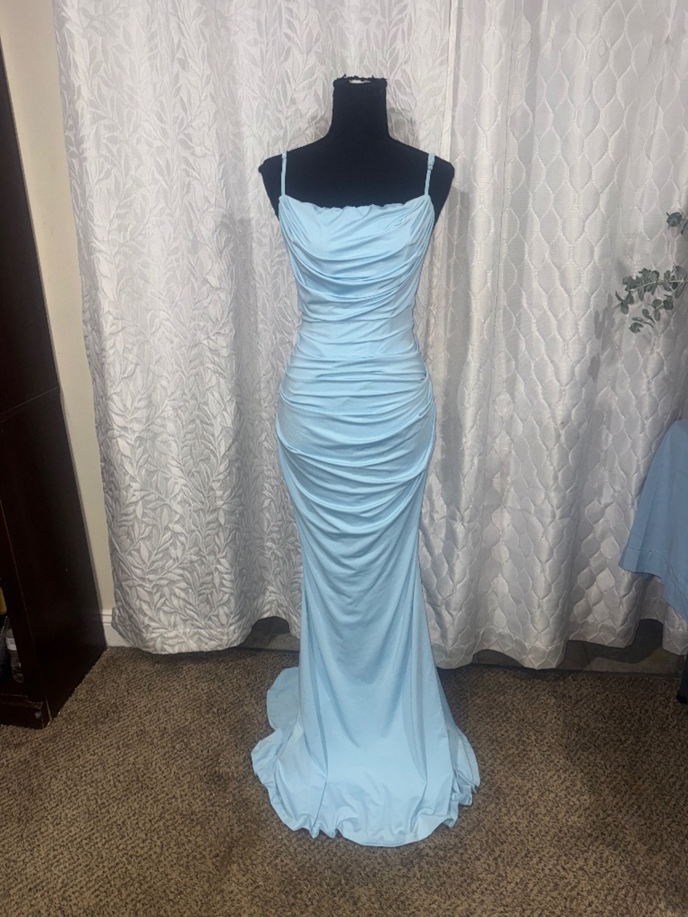 Light Baby Blue Maxi Body-con Stretch Prom Formal Evening long sliming dress